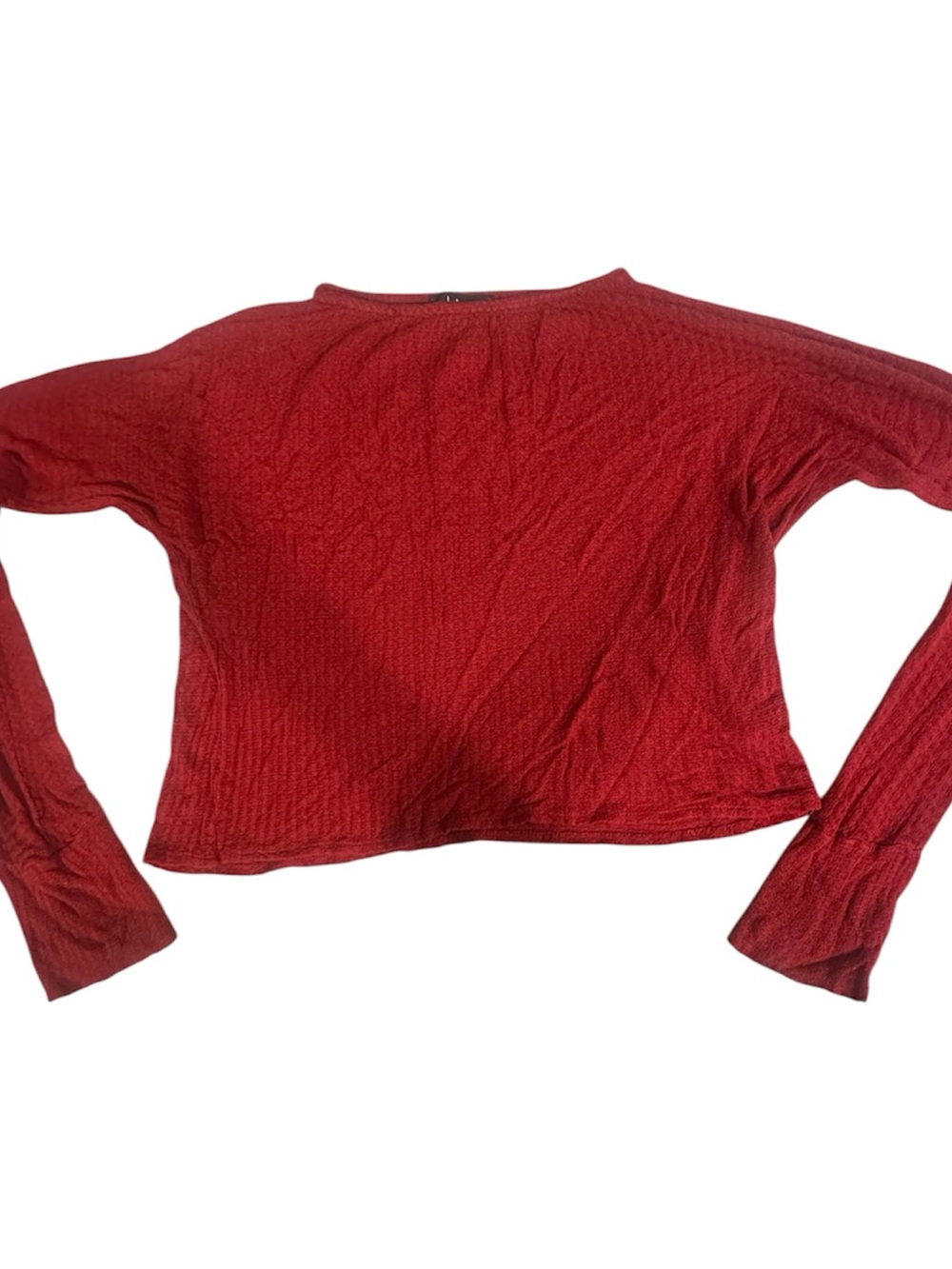 Lulu's Red Textured Long-Sleeve Cropped Tee - Picture 1 of 3